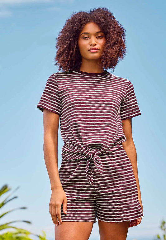 Womens Burgundy Stripe Textured Shorts