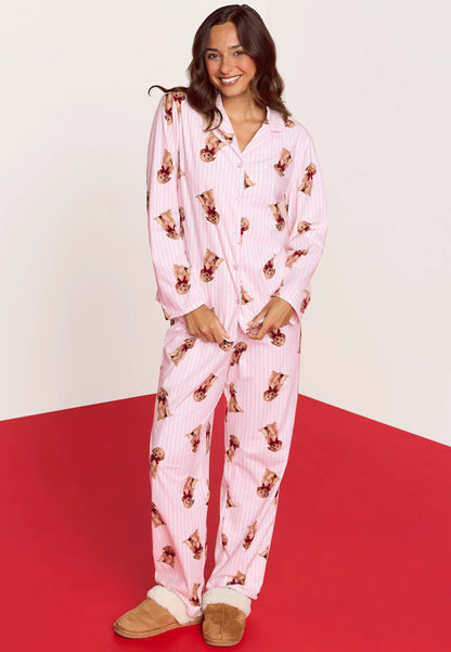 Womens Pink Stripe Dog Print Family Pyjama Set