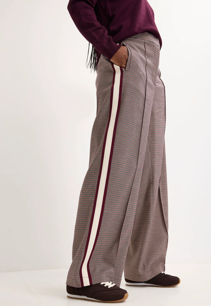 Womens Burgundy Check Side Stripe Trousers