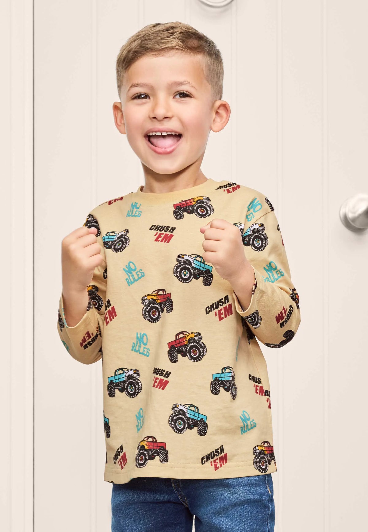 Younger Boys Stone Cotton Monster Truck T-Shirt