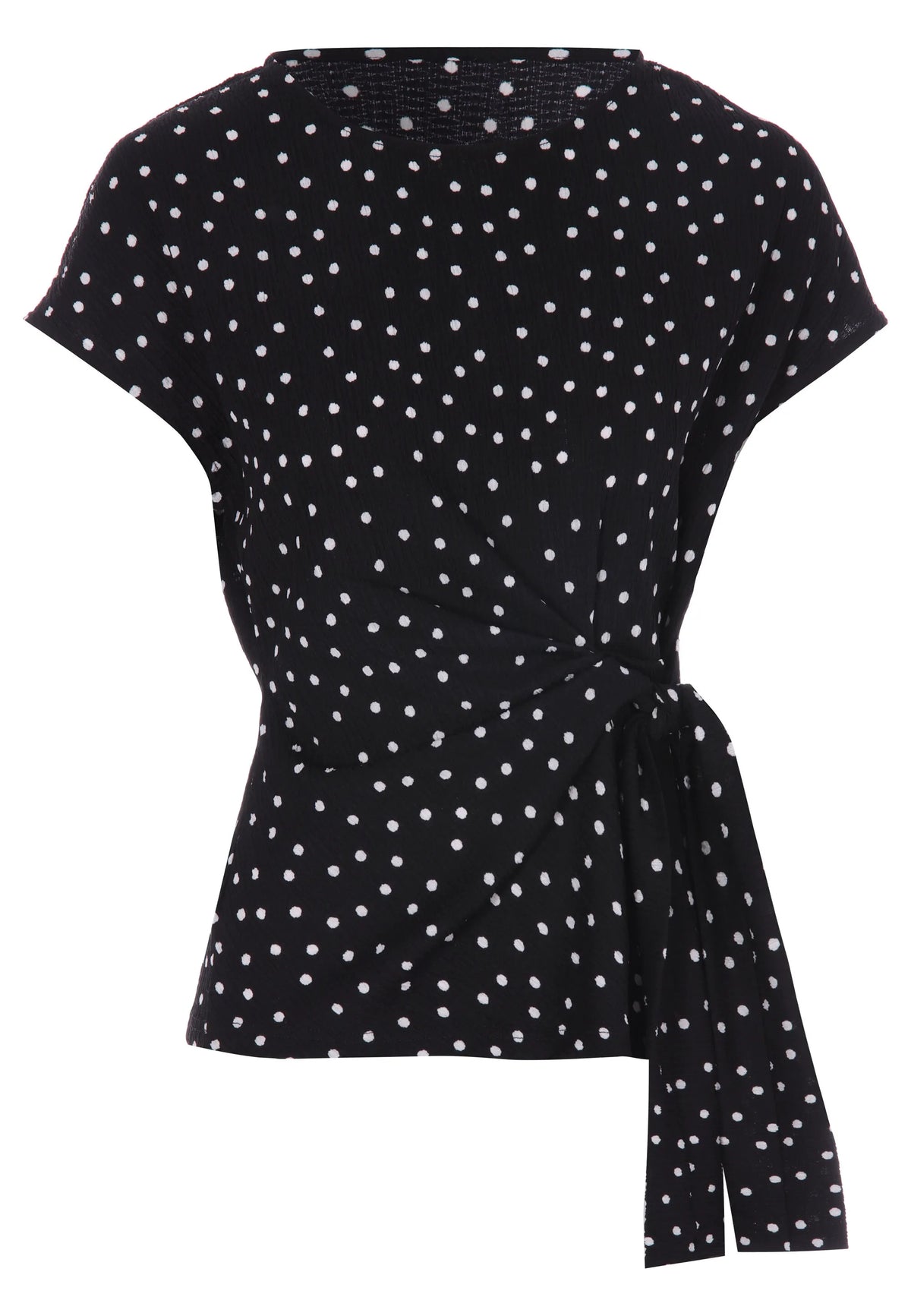 Womens Black Polka Dot Side Tie Top