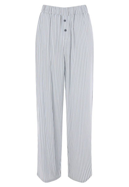 Womens Blue Woven Stripe Wide Leg Pyjama Bottoms
