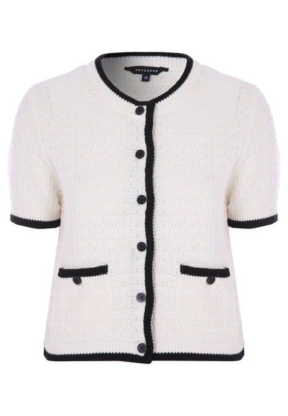 Womens Cream Textured Tipped Cardigan