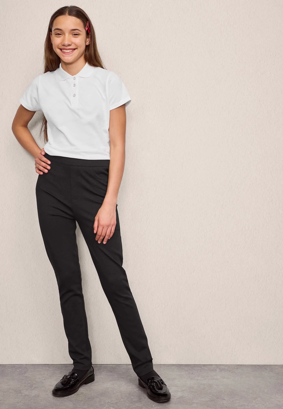 Older Girls Black Ponte Skinny Fit School Trousers