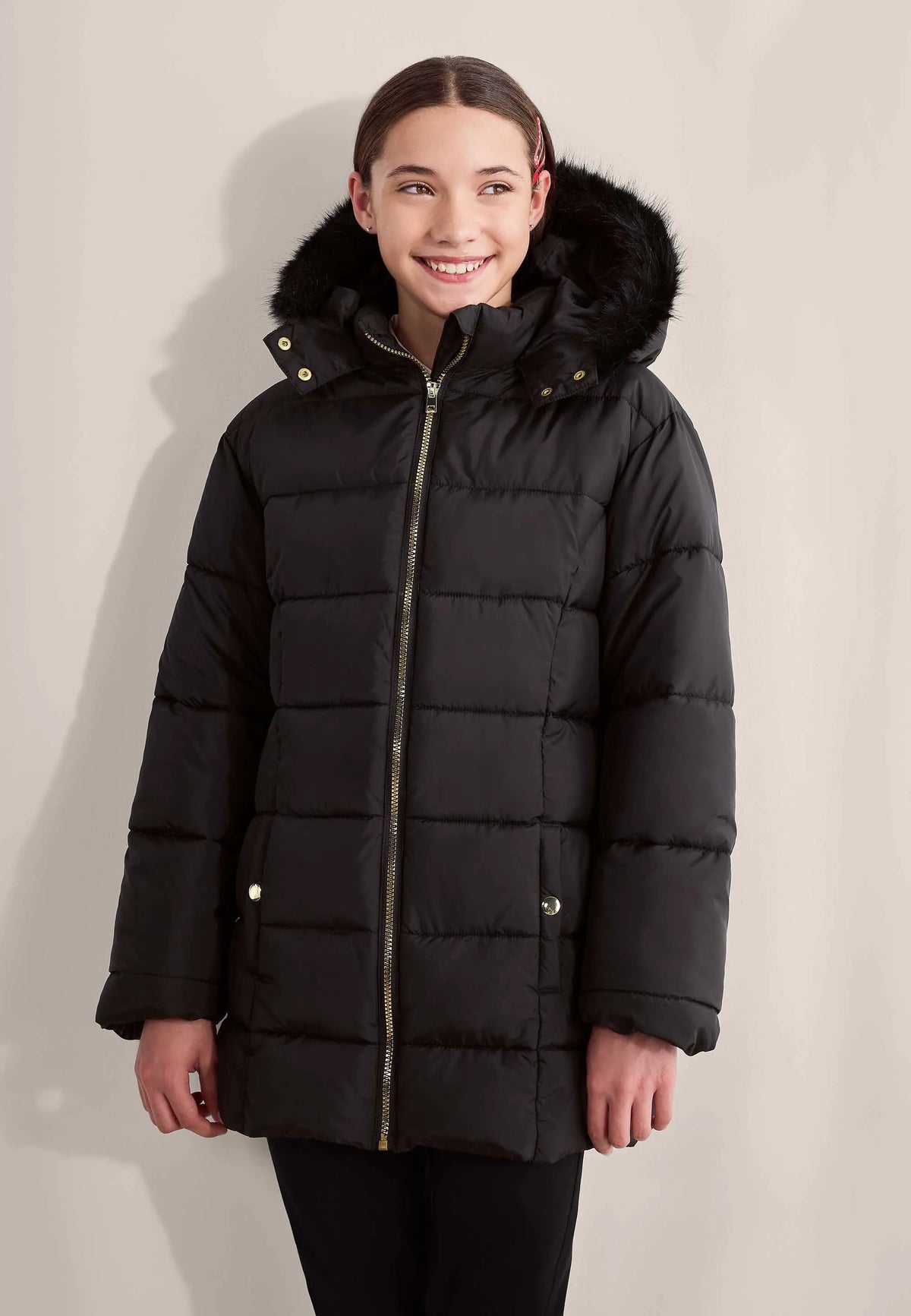Older Girls Black Padded Longline Coat