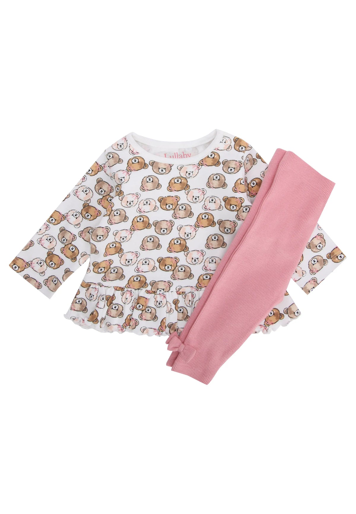 Baby Girls Cream Bear Print Peplem Top & Leggings Set