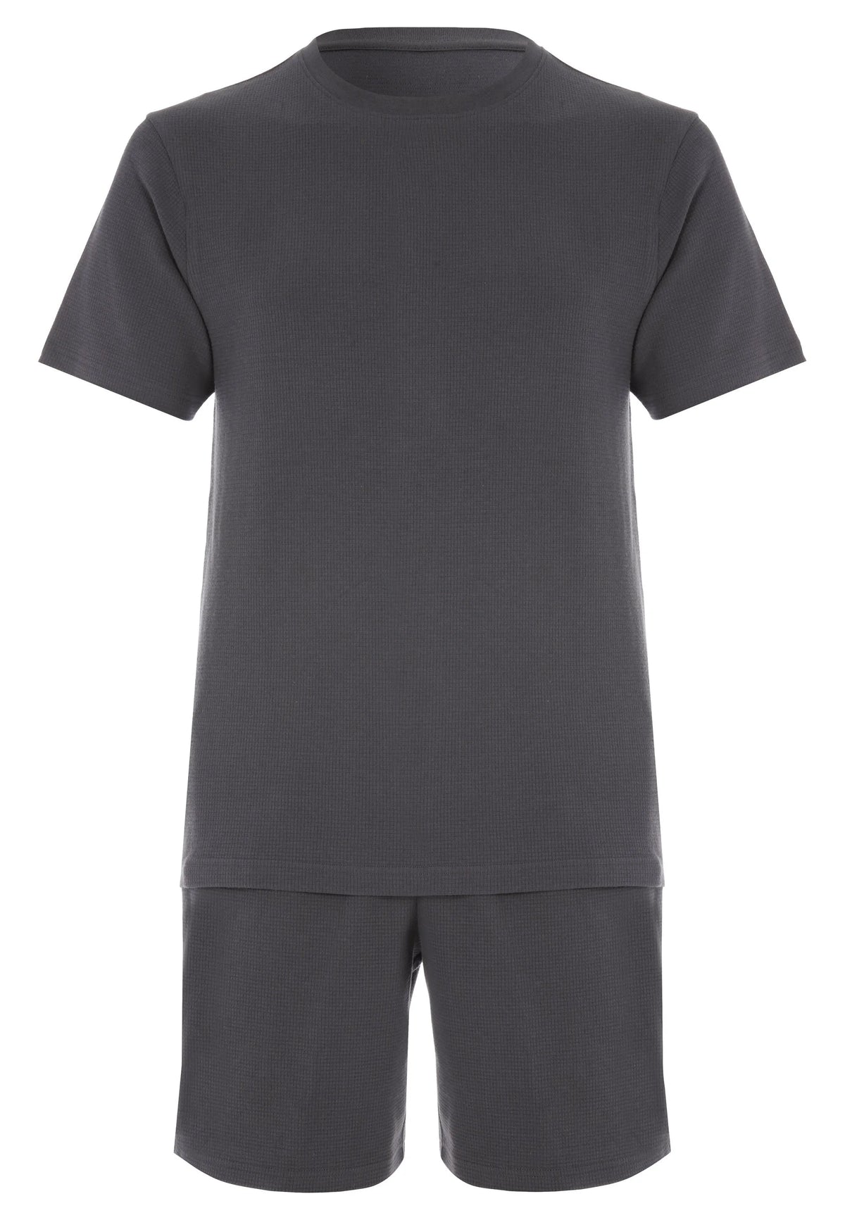 Mens Charcoal Waffle Textured Short Pyjama Set