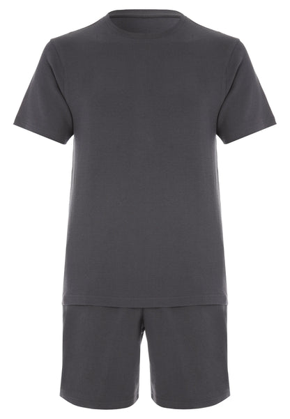 Mens Charcoal Waffle Textured Short Pyjama Set