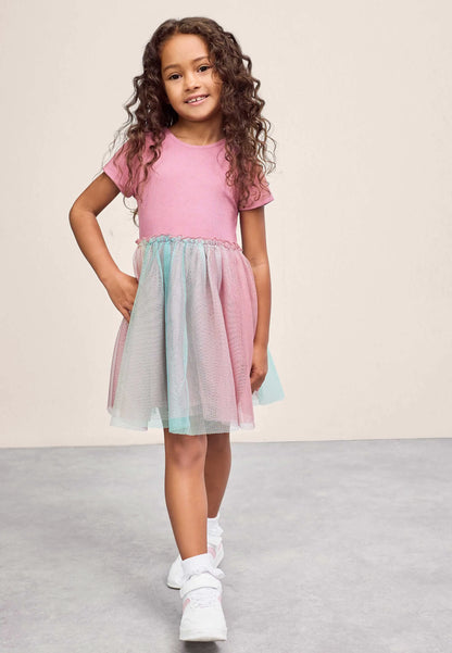 Younger Girls Pink Sparkle Mesh Skirt Dress