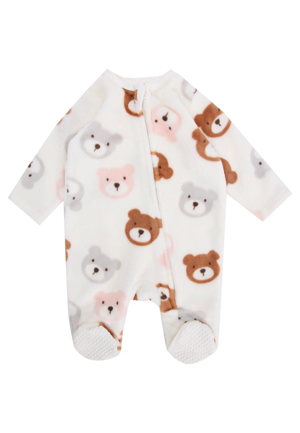 Baby Girls White Fleece Teddy Bear Sleepsuit