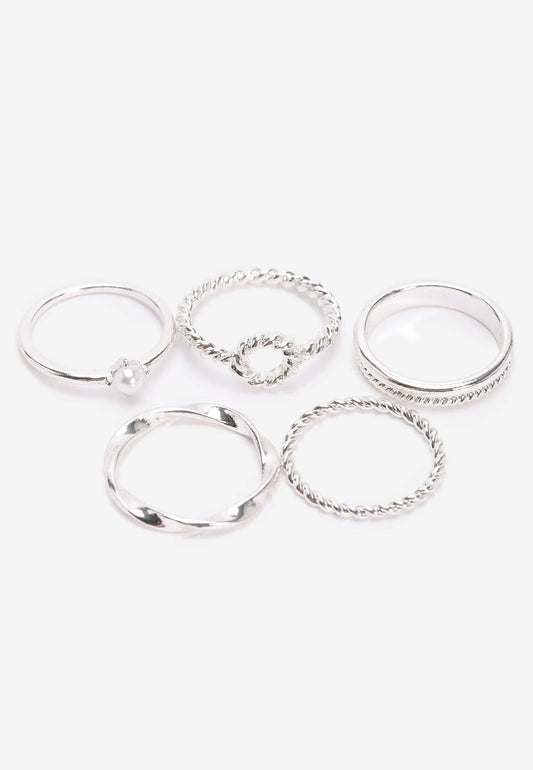 Womens 5pk Silver Twist Rings