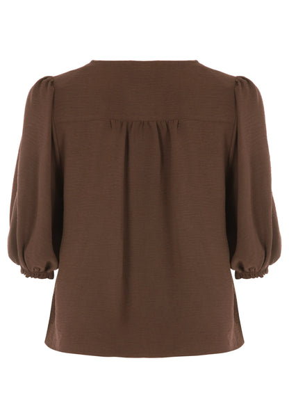 Womens Chocolate Brown Button Through Blouse Top