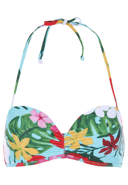 Womens Blue Floral Print Bandeau Bikini Top