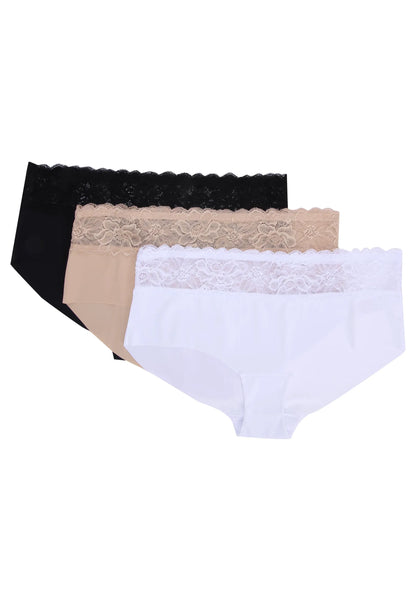 Womens 3pk White Lace Trim Shorts Briefs