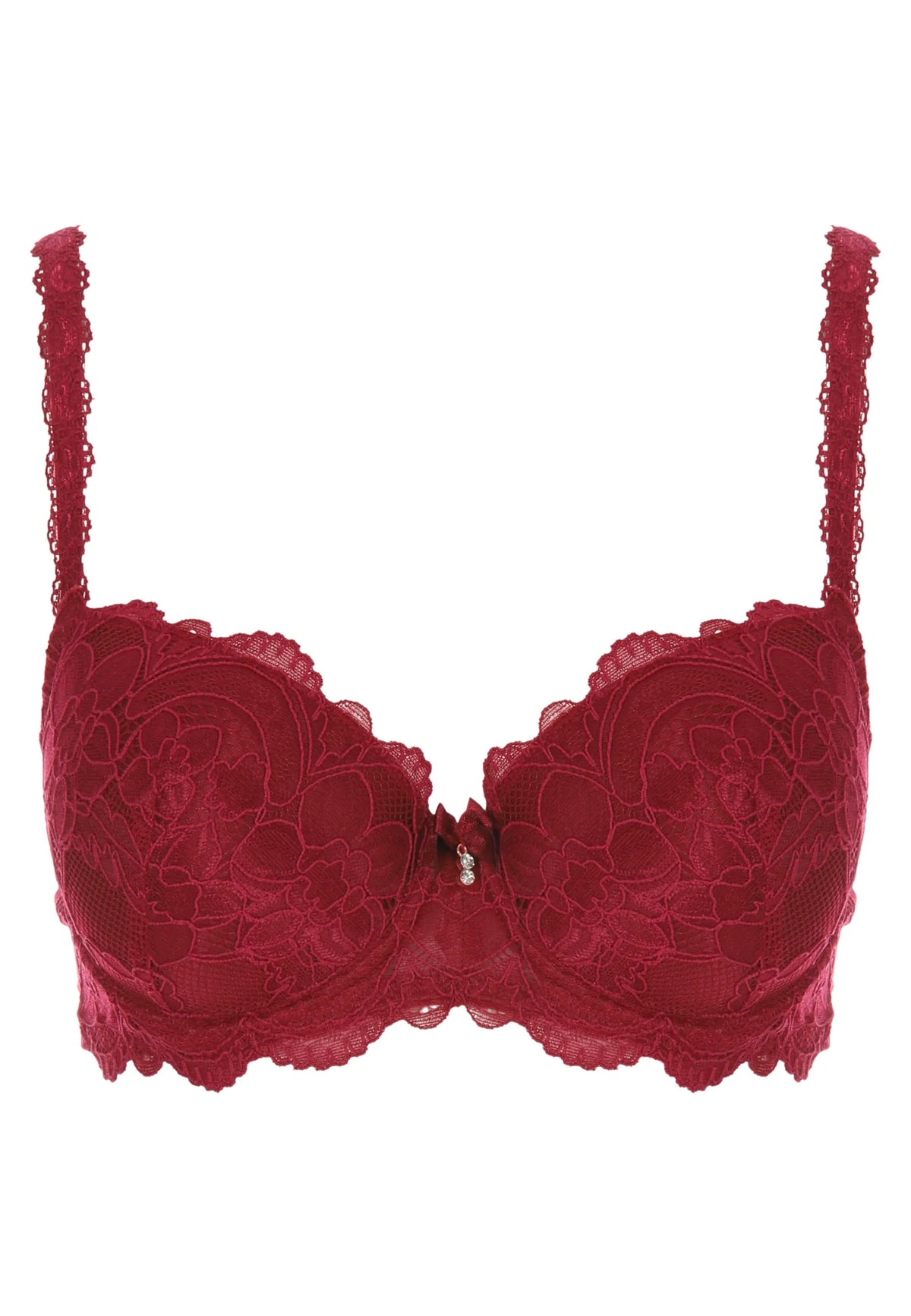 Womens Burgundy Millie Floral Lace Balcony Bra (B-DD)