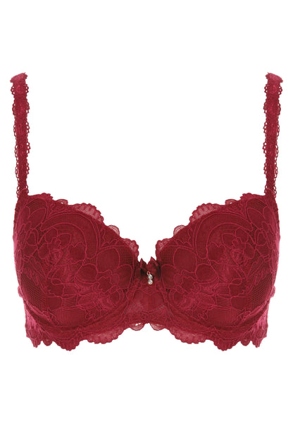 Womens Burgundy Millie Floral Lace Balcony Bra (B-DD)