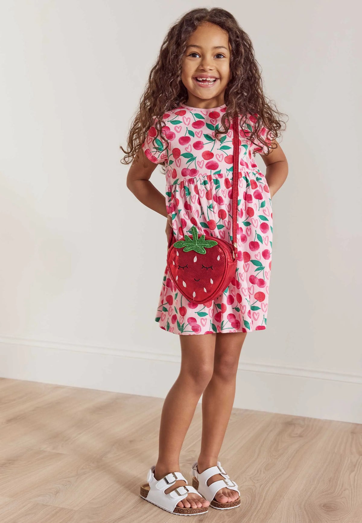 Younger Girls Pink Cherry Print Dress