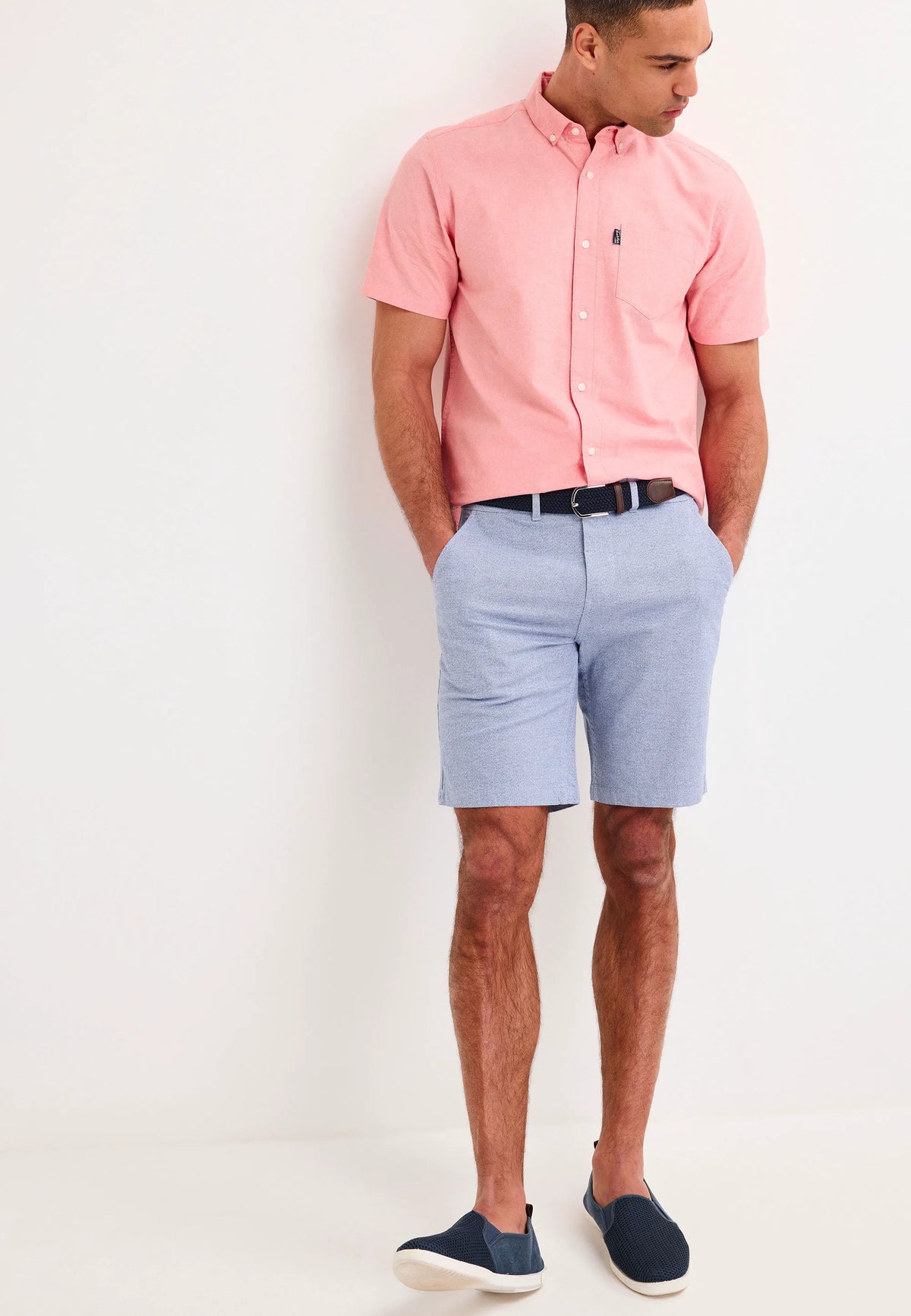 Mens Blue Stripe Cotton Blend Shorts with Belt