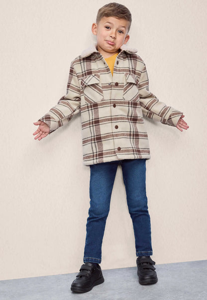 Younger Boys Stone Check Shirt Jacket