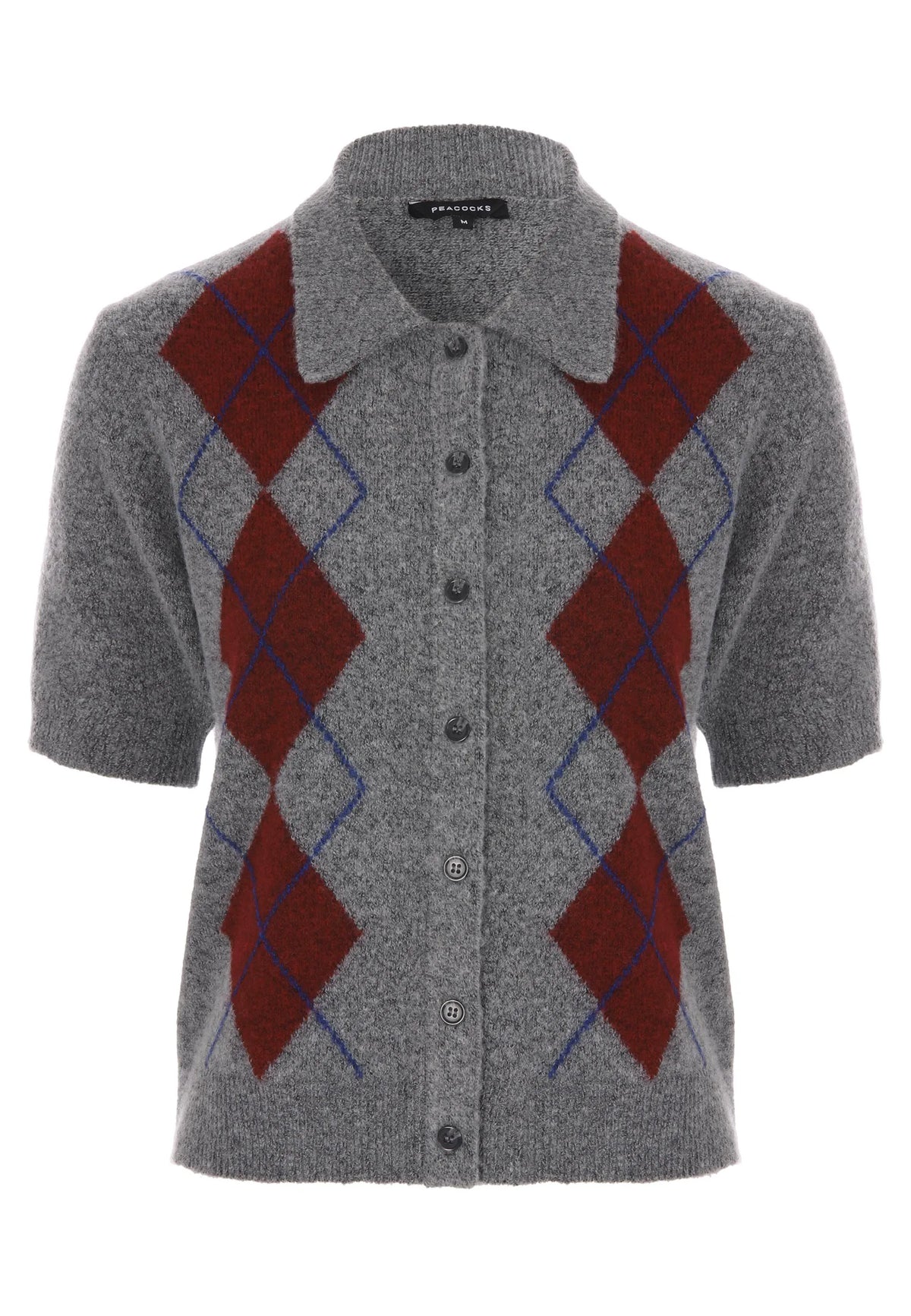 Womens Grey Argyle Collar Cardigan