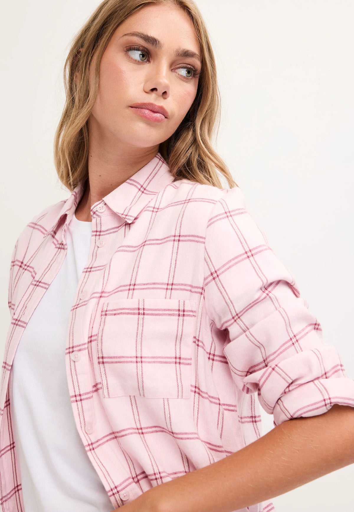 Womens Light Pink Tonal Long Sleeve Check Shirt