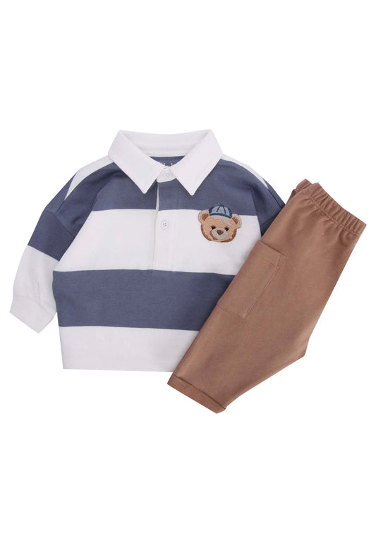 Baby Boys Blue Stripe Rugby Shirt & Joggers Set