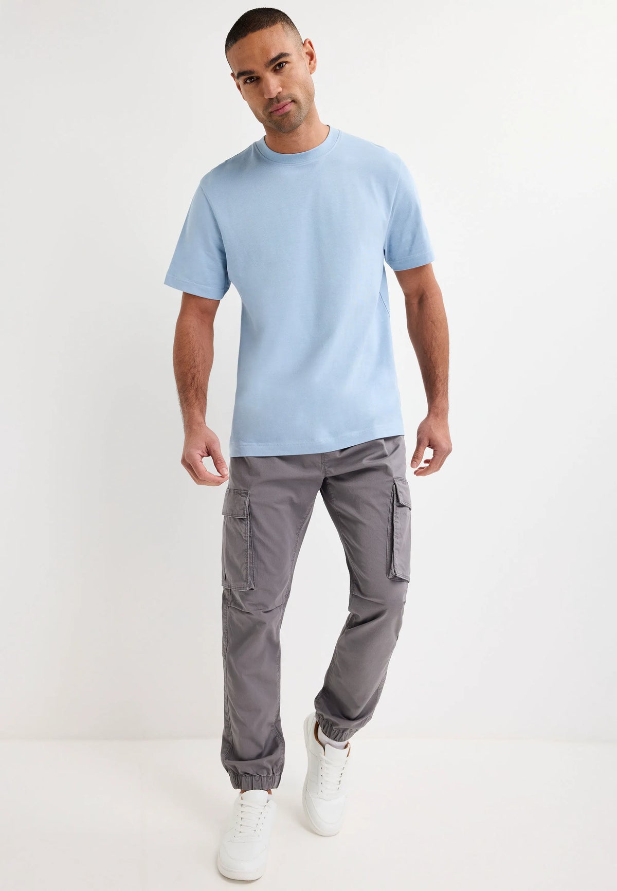Mens Grey Cargo Cuffed Leg Trousers