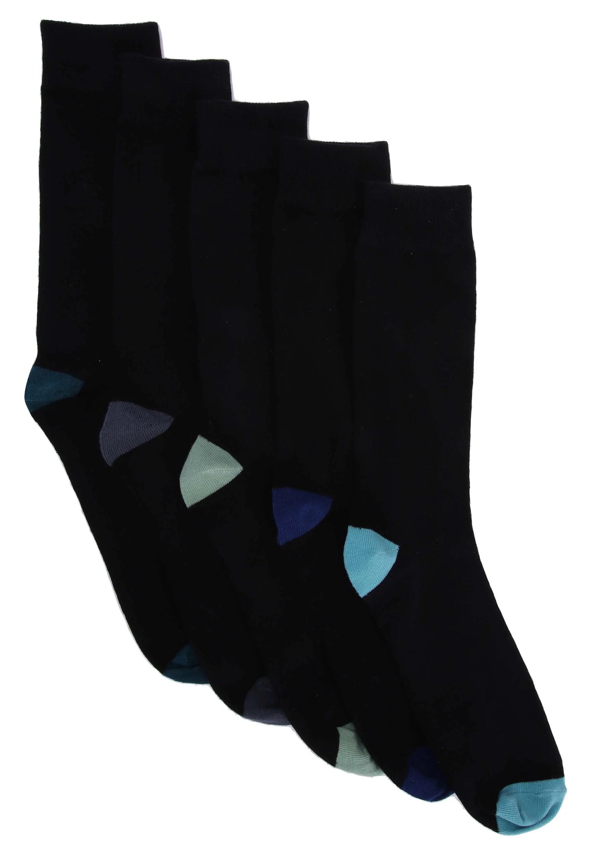 Mens 5pk Black Heel Toe Cotton Blend Ankle Socks