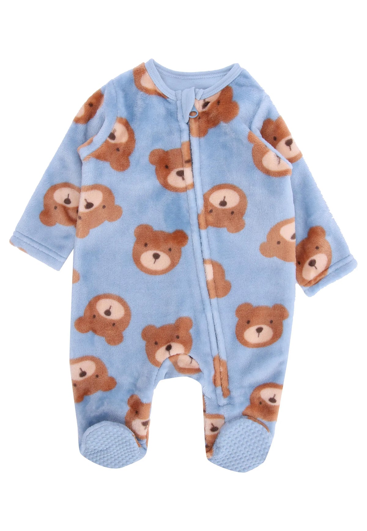 Baby Boys Blue Fleece Teddy Bear Sleepsuit