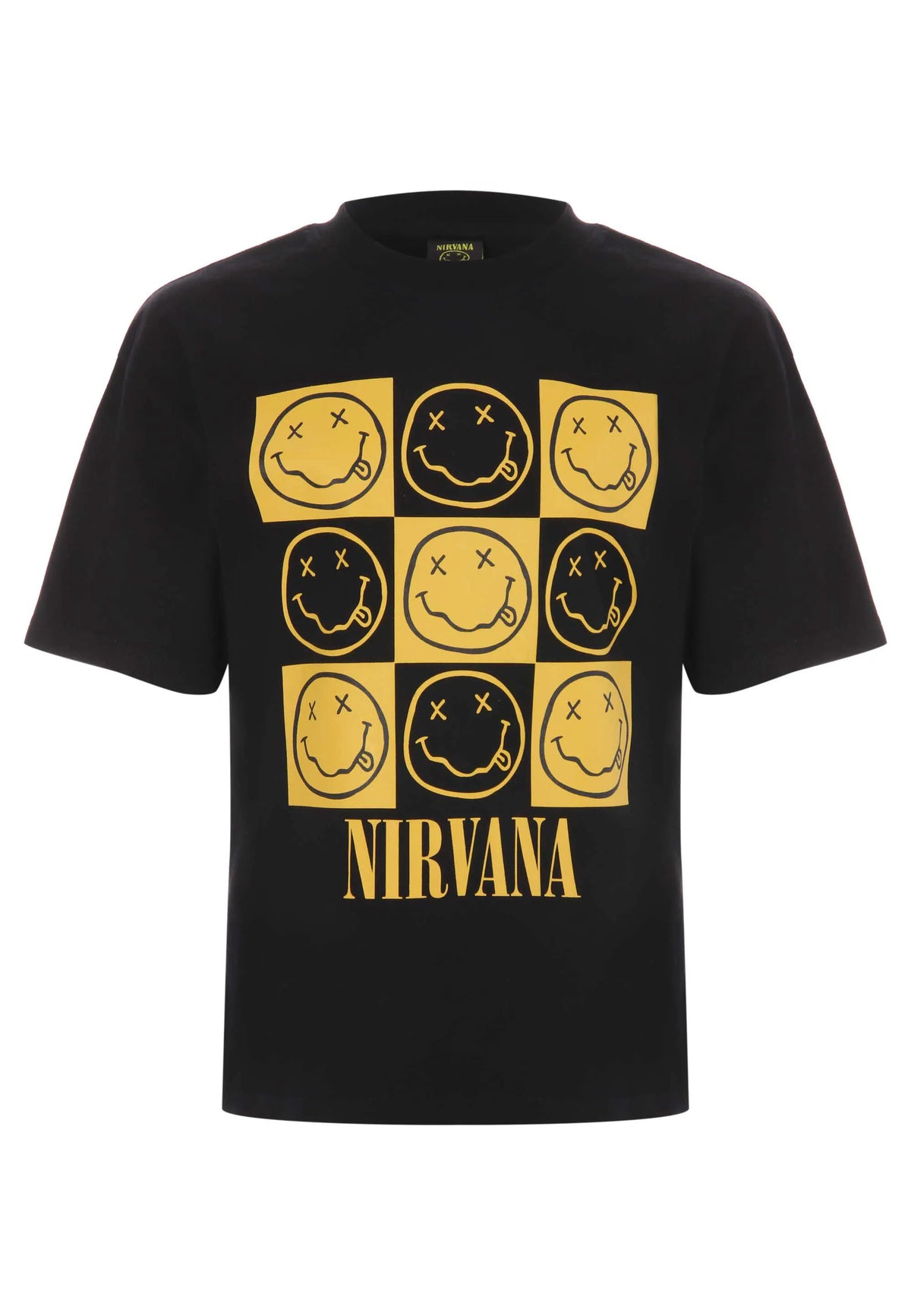 Older Boys Black Check Nirvana Crew Neck T-shirt