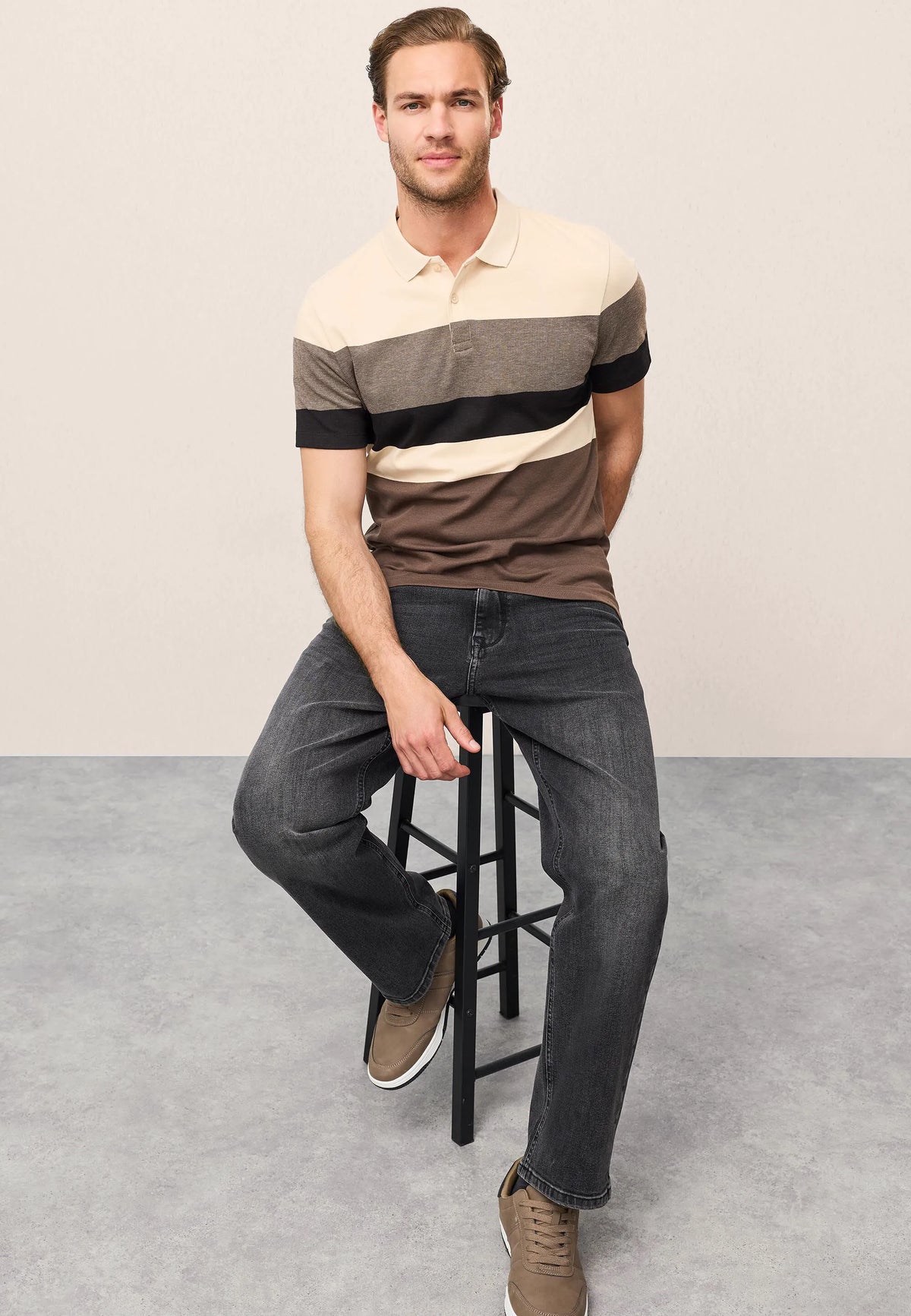 Mens Brown Stripe Cotton Polo Shirt