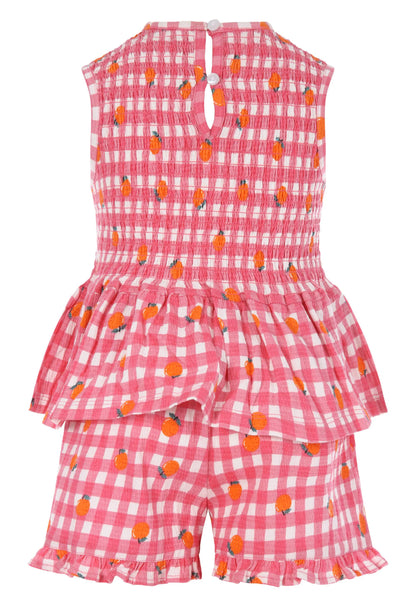 Younger Girls Pink Gingham Bow Top and Shorts Set
