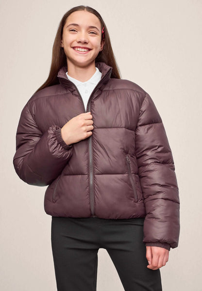 Older Girls Chocolate Brown Short Padded Sheen Coat