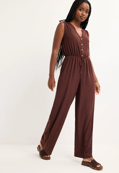 Womens Chocolate Brown V-Neck Jumpsuit