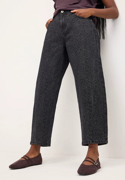 Womens Grey Leopard Print Barrel Jeans