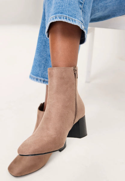 Womens Beige Block Heel Ankle Boots