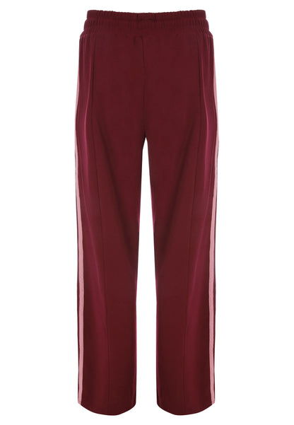 Womens Burgundy Side Stripe Wide Leg Joggers