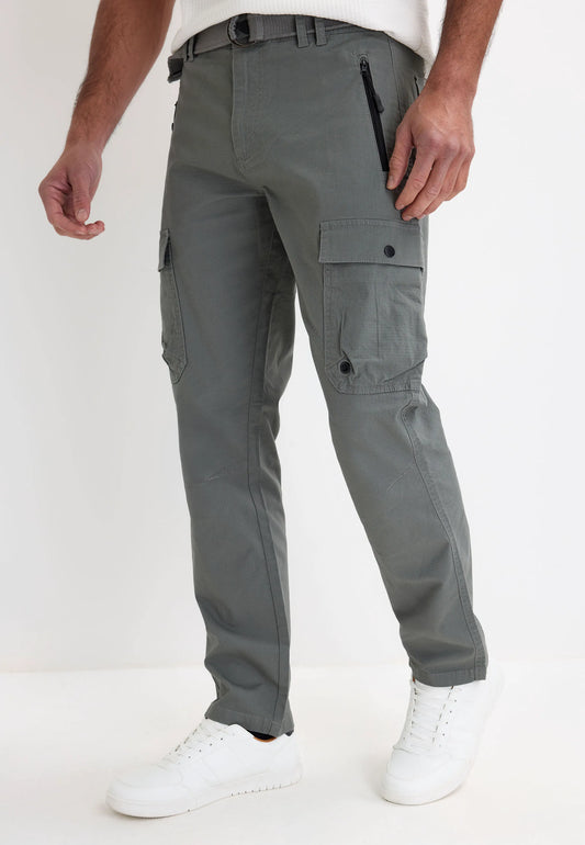 Mens Sage Cargo Belted Rip Stop Trousers