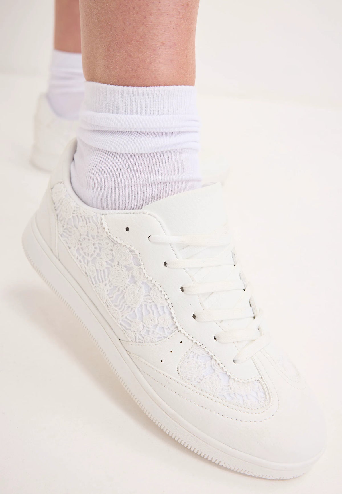 Womens White Retro Lace Trainers