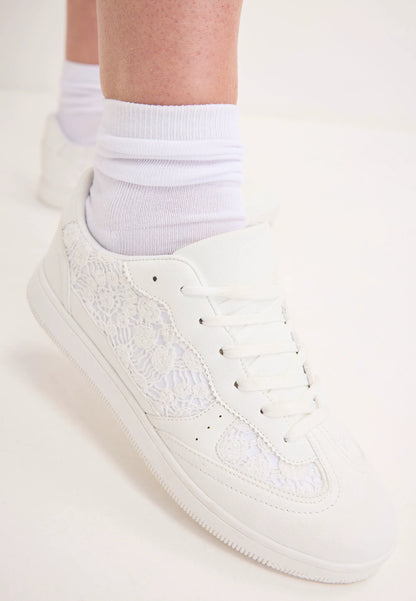 Womens White Retro Lace Trainers