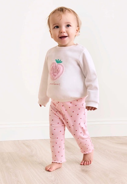 Baby Girls Cream Strawberry Sweatshirt & Leggings Set