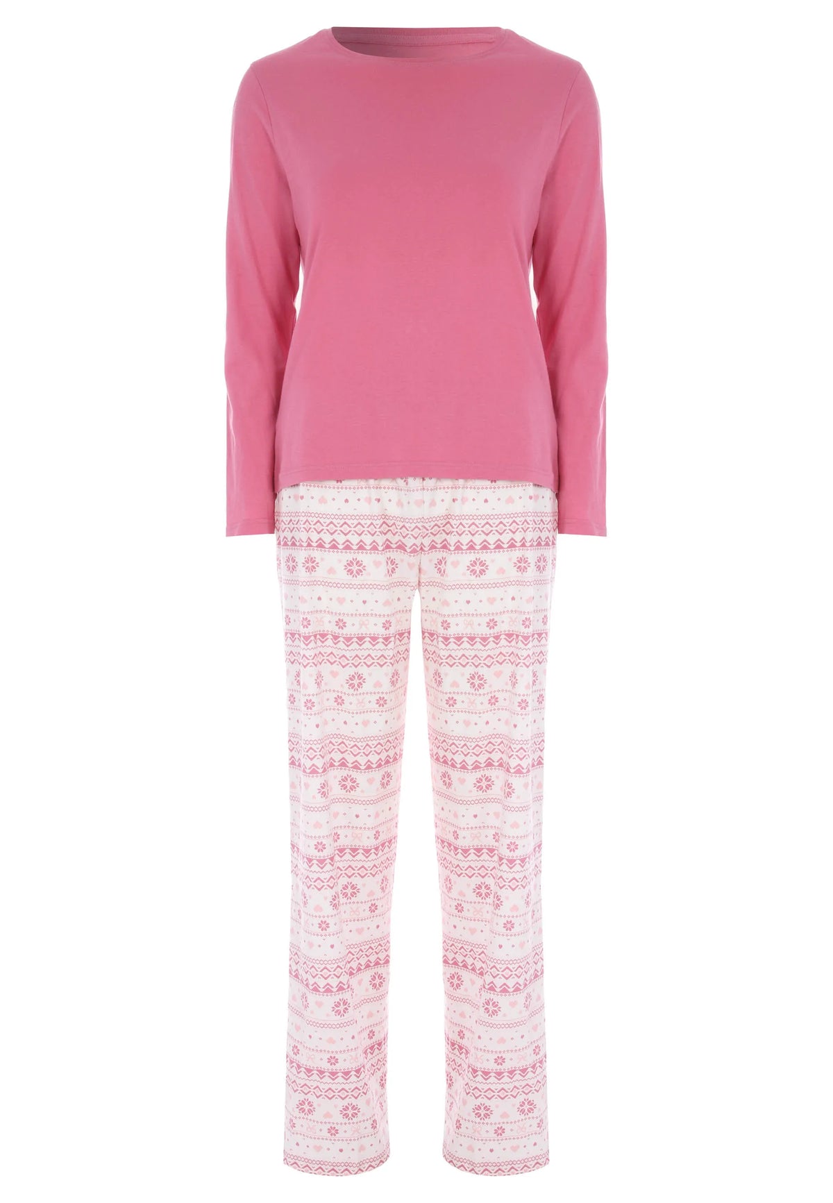 Womens Pink Heart Fairisle Pyjama Set