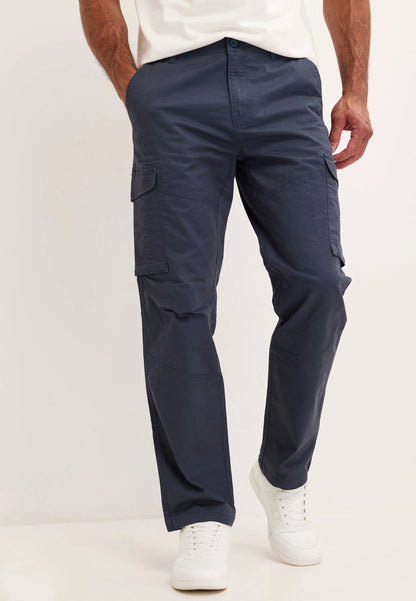 Mens Dark Blue Cargo Straight Leg Trousers