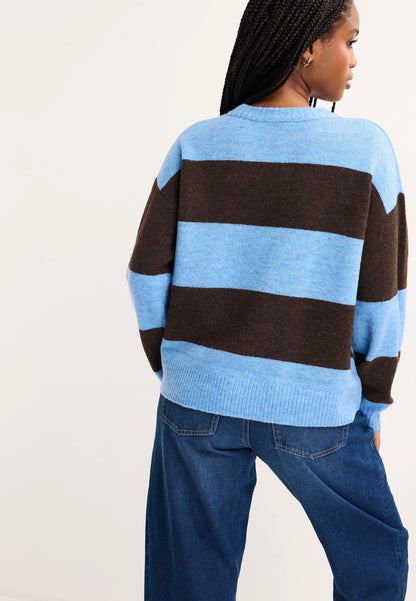 Womens Blue & Brown Stripe Jumper