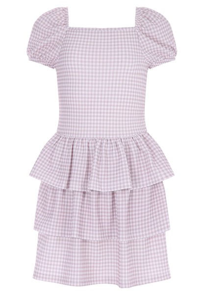 Older Girls Brown Gingham Tiered Ra-Ra Dress