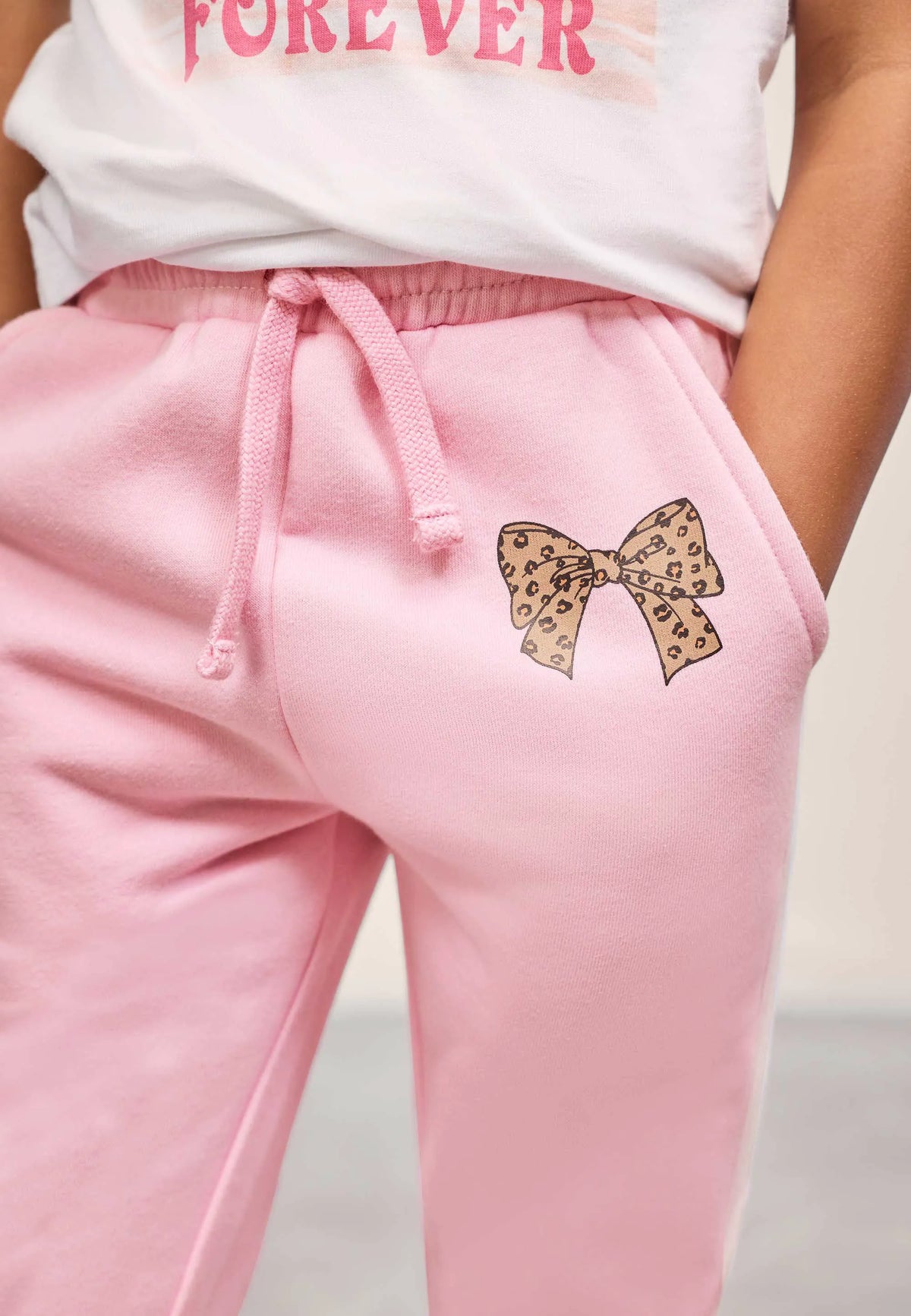 Younger Girls Pink Bow Joggers