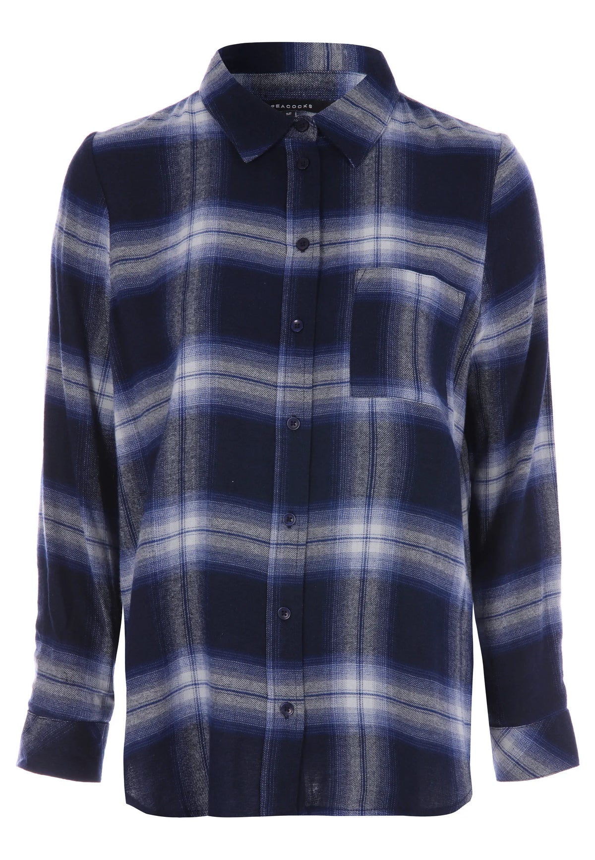 Womens Navy Long Sleeve Check Shirt
