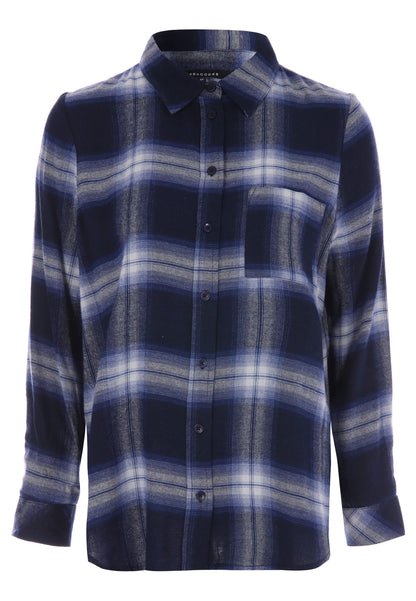 Womens Navy Long Sleeve Check Shirt