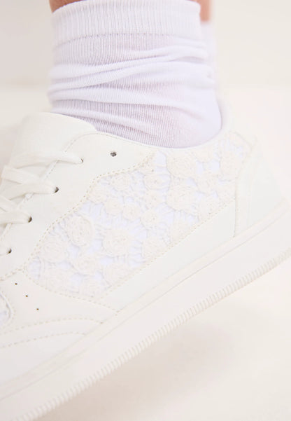 Womens White Retro Lace Trainers