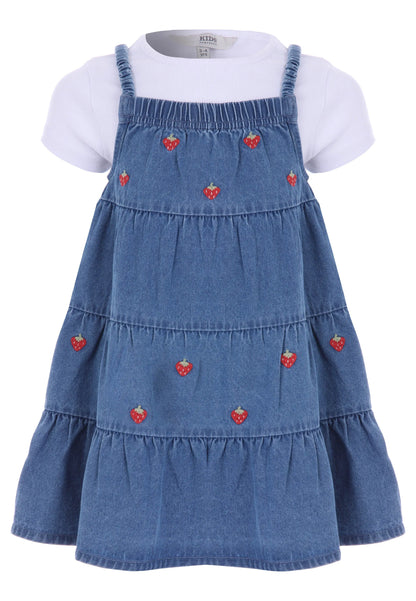 Younger Girl Blue Denim Strawberry Dress & T-Shirt Set